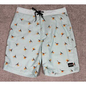 Hurley Board Shorts Mens 29 Green Birds Of Paradise Tropical Surf Beach‎